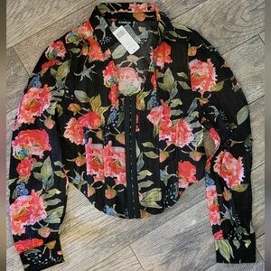 bebe Corset Hook n Eye Peony Floral Blouse Sheer Coquette Fairy Boho Ethereal